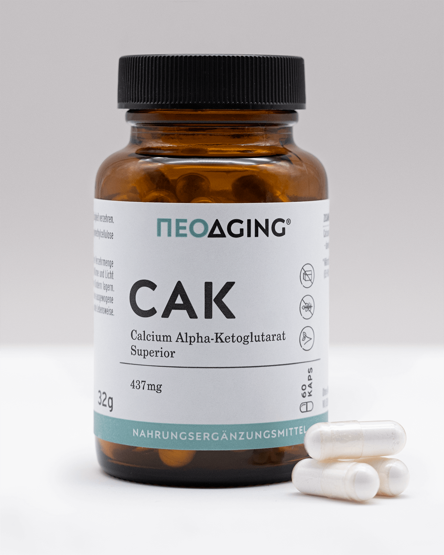 Calcium Alpha-Ketoglutarat 437mg von NEOaging Longevity Supplements für Sportler Produk von vorne