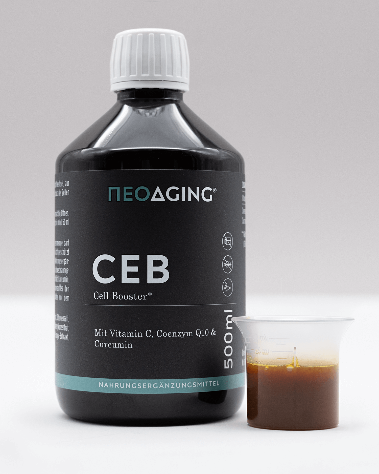 Cell Booster mit Vitamin C, Coenzym Q10 und Curcumin von NEOaging Longevity Supplement Produktfoto von vorne
