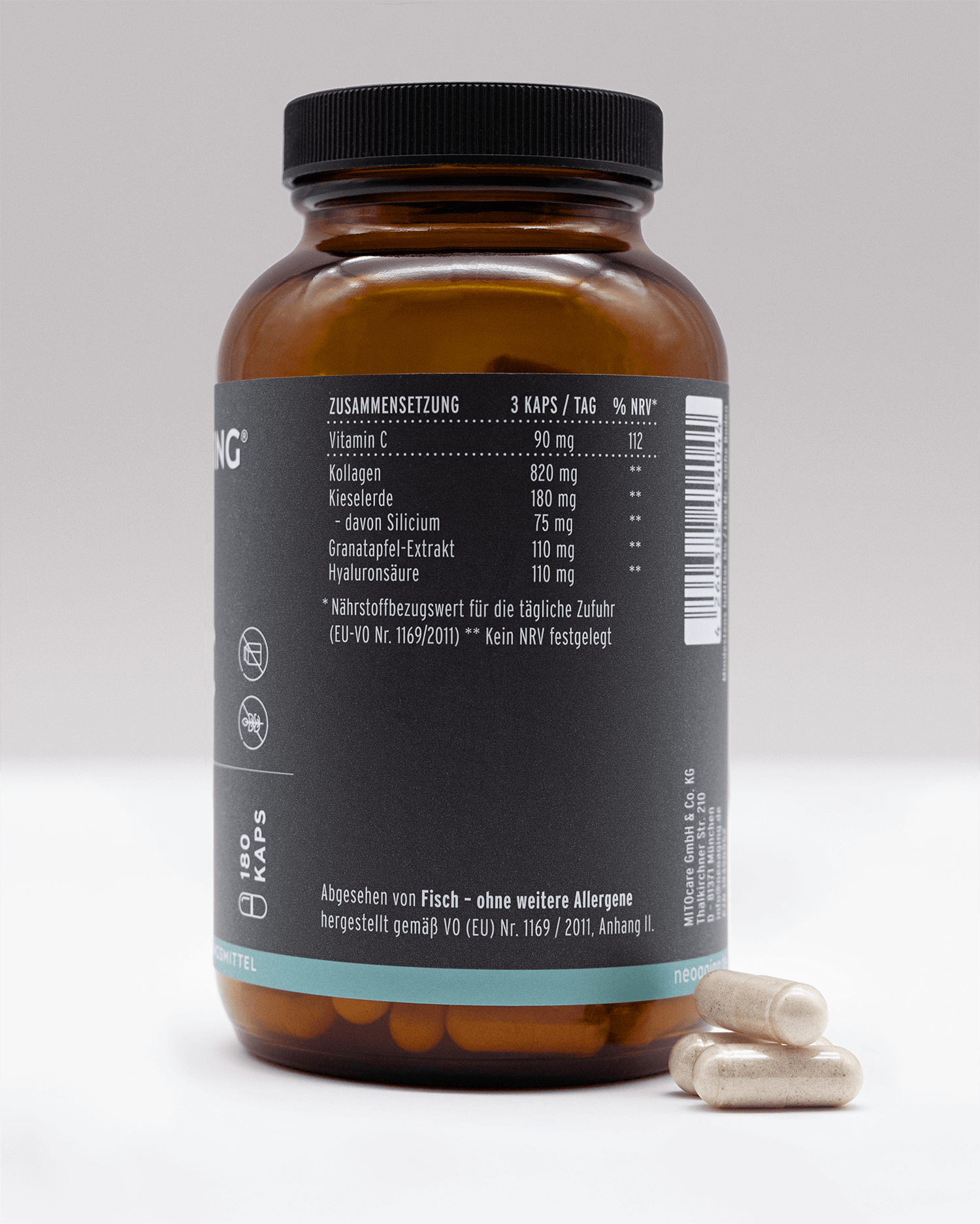 Collagen Complex mit Vitamin C und Hyaloronsäure von NEOaging Longevity Supplements Produkt Zusammensetzung Inhalte