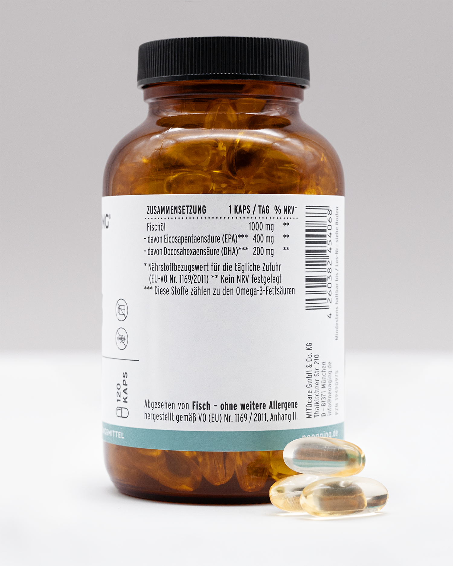 Omega 3 Superior Premium Omega 3 Öl Epax Standard NEOaging Longevity Supplements Produkt Zusammensetzung