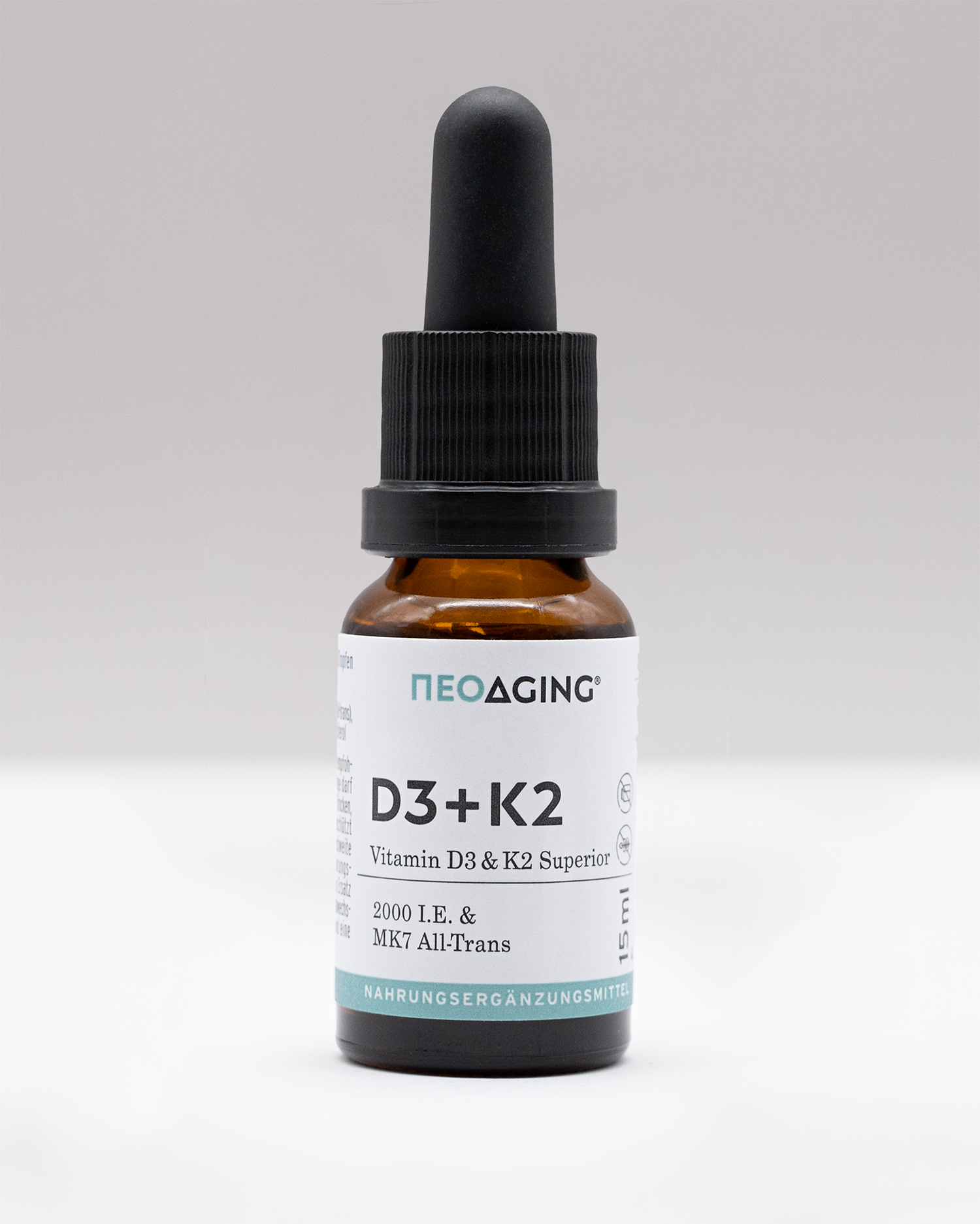 Vitamin D3 2000 IE und K2 MK7 All-Trans Superior Öl NEOaging Longevity Supplements Produkt vorne