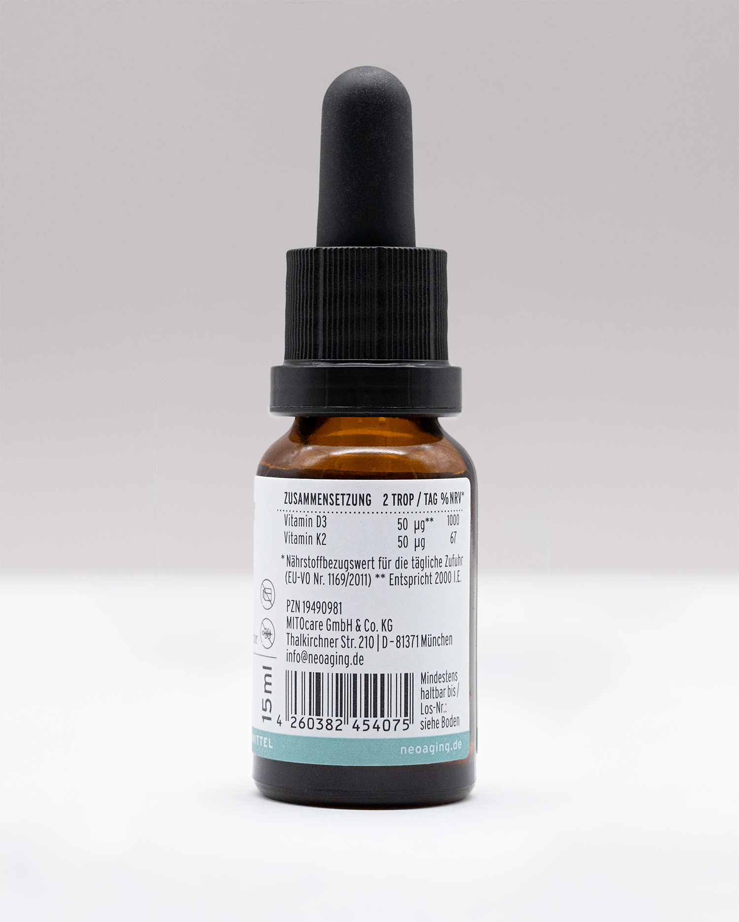 Vitamin D3 2000 IE und K2 MK7 All-Trans Superior Öl NEOaging Longevity Supplements Produkt Zusammensetzung