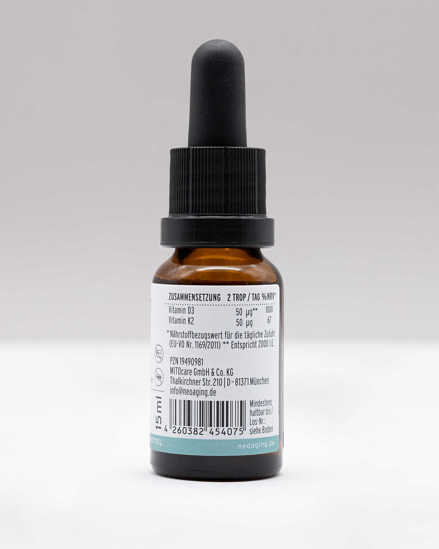 Vitamin D3 2000 IE und K2 MK7 All-Trans Superior Öl NEOaging Longevity Supplements Produkt Zusammensetzung