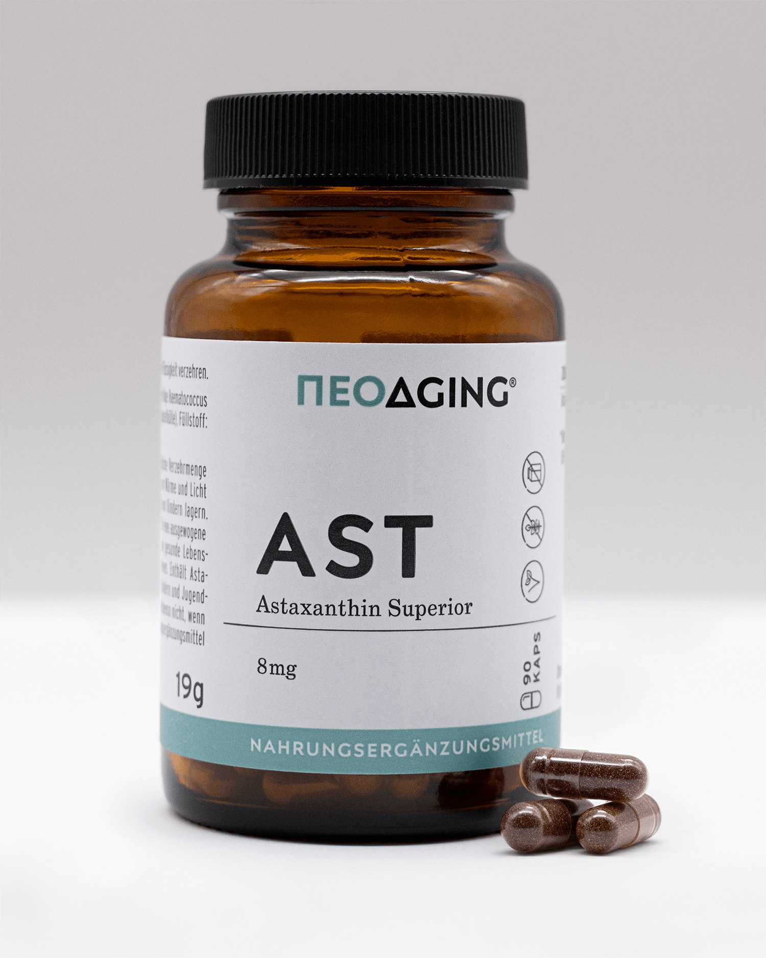 Astaxanthin 8mg Kapseln NEOaging Longevity Supplements Produktfoto vorne