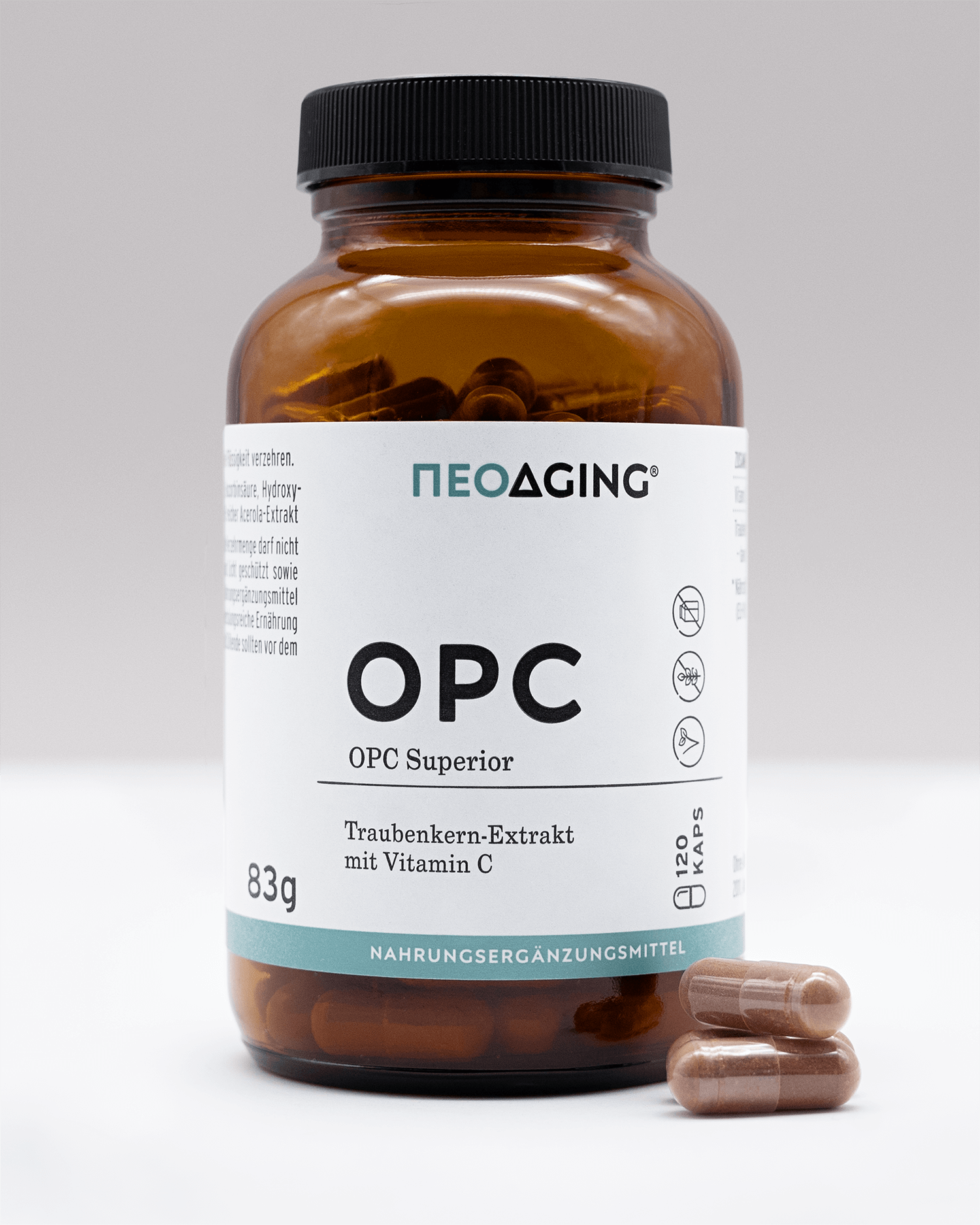 OPC Superior mit Traubenkern-Extrakt und Vitamin C von NEOaging Longevity Supplements Produktfoto von vorne
