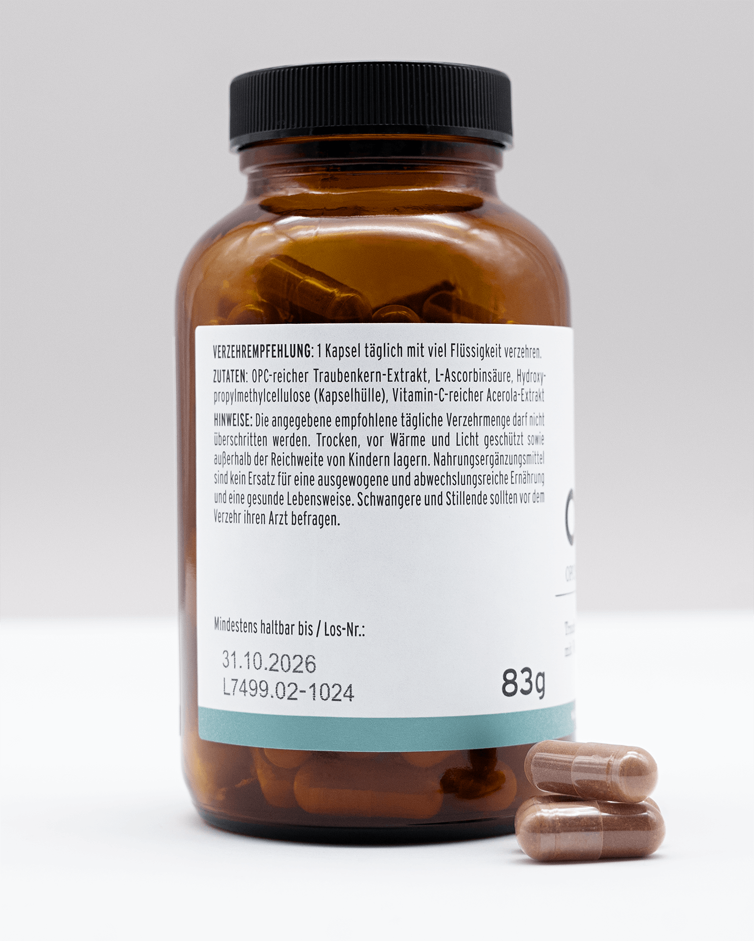 OPC Superior mit Traubenkern-Extrakt und Vitamin C von NEOaging Longevity Supplements Produktfoto Zutatenliste